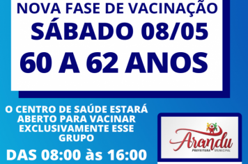 NOVA FASE DE VACINAÇÃO PARA IDOSOS DE 60 A 62 ANOS