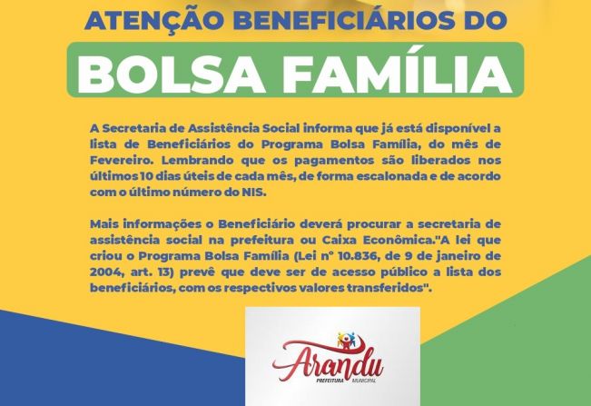 LISTA DE BENEFICIÁRIOS DO BOLSA FAMÍLIA DO MÊS DE MAIO ESTÁ DISPONÍVEL 