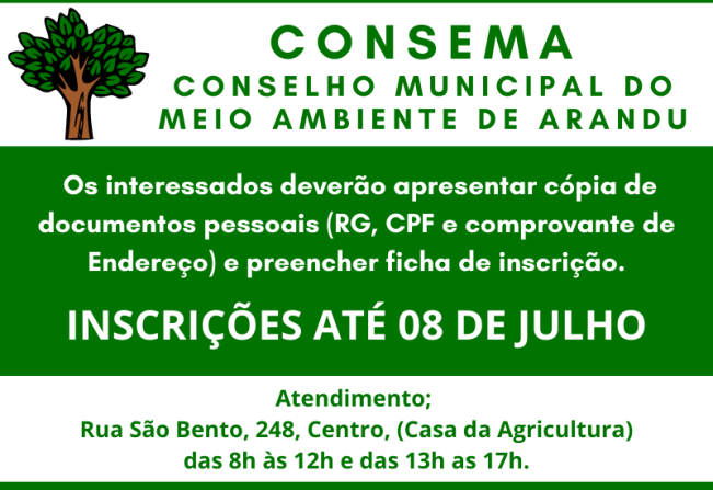 ABERTA INSCRIÇÃO PARA O CONSEMA